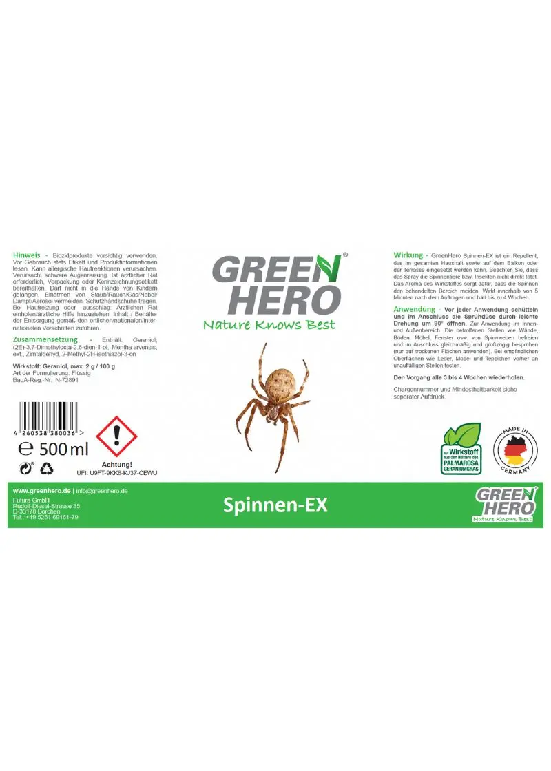 GreenHero® Spinnen-Ex Spray für Balkon, Terasse und auf dem Boot